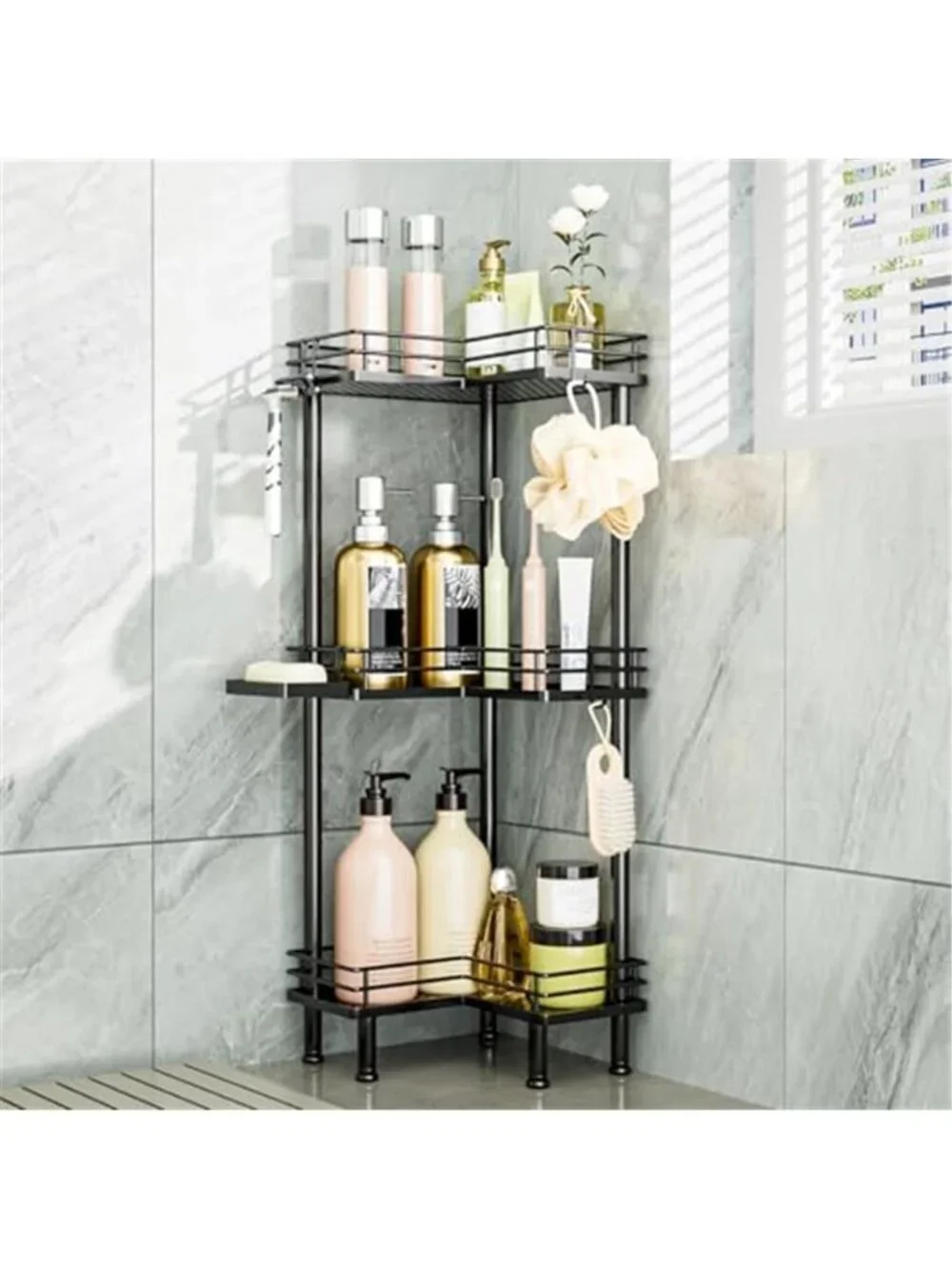 Corner Shower Caddy Standing Stainless Steel 3 Tier Bathroom Organizer Black